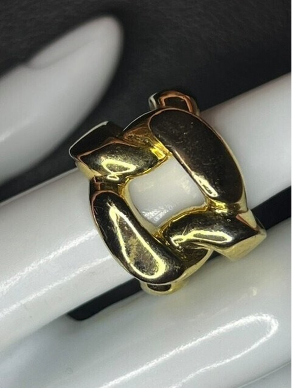 B7564 MICHAEL KORS Interlocking Chain Link Band Gold Tone Statement Ring sz 6